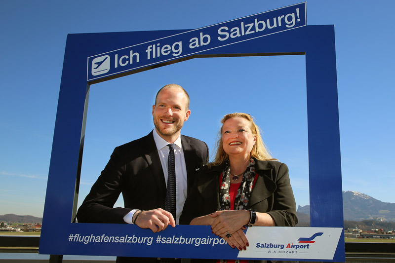 CEO of Salzburg Airport Bettina Ganghofer and CEO of Laudamotion, Andreas Gruber